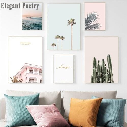 Scandinavian Landscape Canvas Wall Art Poster Nordic Style Ocean Cactus Palm Tree Print Painting Nature Decoration Pictures