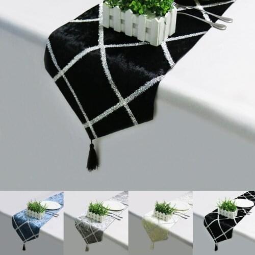 Modern Black Gray Table Runner with Tassel Narrow Tablecloth Home Decoration Dinner Table Cloth Covers for Wedding Party Decor
