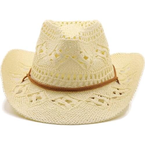 Retro Men Jazz Fedora Straw Hat Summer Outdoor Travel Visor Casual Straw Cap Hollow Carved Design West Cowboy Straw Hat