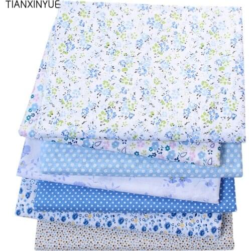 TIANXINYUE 7 pcs/lot Blue color 100% Cotton Fabric for Sewing Patchwork Kids Bags Baby toy DIY dot Fabric