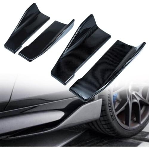 2 Pcs Universal Car Carbon Fiber Bumper Spoiler Rear Lip Side Skirt Rocker Wings Glossy Black Protection Trim Kit car styling