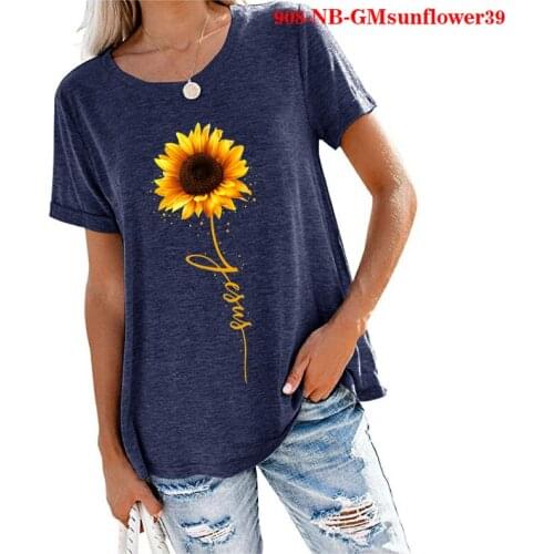 Faith Sunflower T-shirt Women Plus Size Flower Basic Shirts Ladies Casual T Shirt Femme Top Camiseta Mujer Women Kawaii Tshirt