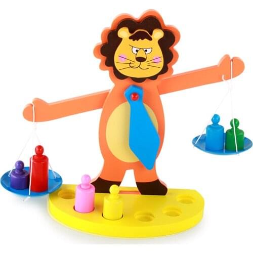 [Funny] Cartoon Wooden Lion Balance Scale Weigh Bean Libra Pendulum Early Learning Developmental Toys kids baby math toy gift