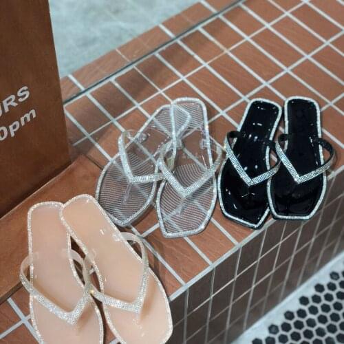 2021 New Flip-Flops Womens Crystal Shoes Rhinestone Flat Slippers Gel Shoes Outer Wear