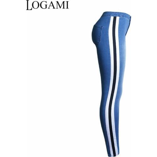 LOGAMI Slim Jeans For Women Skinny High Waist Jeans Woman Patchwork Pencil Denim Pants Pantalones Vaqueros Mujer