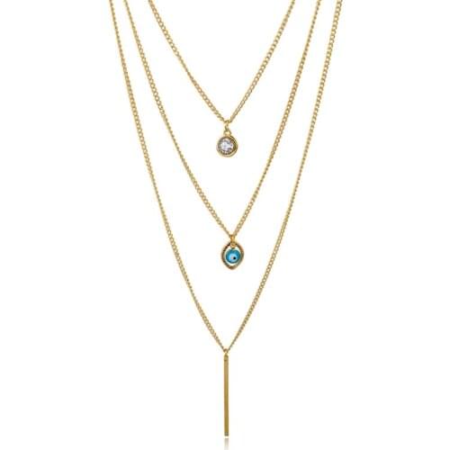MELIHE 2019 Vintage Long Pendant Necklace For Women Gold Color Evil Eye Multilayer Chain Necklaces Collares Sne150823