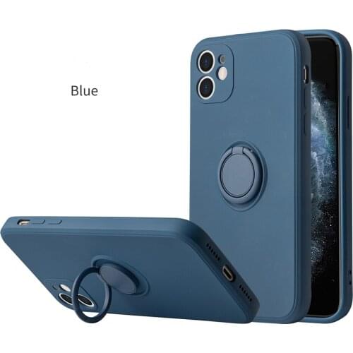 360 Metal Finger Ring Holder Original Liquid Silicone Case For iPhone 12 11 Pro Max 12 Mini XR XS X Small Camera Hole Lens Cover