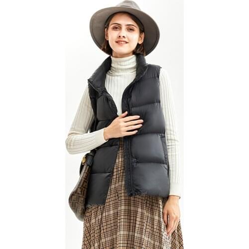 Winter Womens Down Vest 2021 Short Stand-up Collar Korean Oversized Casual White Duck Down Ultra Light Waistcoat Snow Outwear