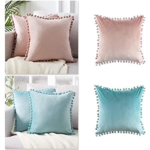 1pc 45*45cm Simple Ball Lace Pillowcase Plush Soft Square Decor Pillowcase Home Simple Pillowcase Sofa Cover Pillow Velvet U4I8