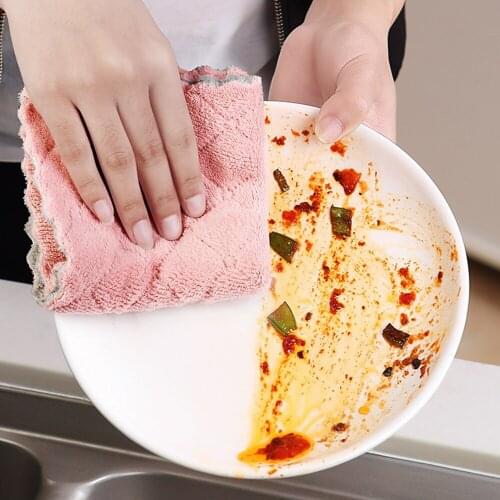 1Pcs Double-layer Super Absorbent Microfiber Kitchen Dish Cloth Non-stick Oil Household Cleaning Wiping Towel Kichen Tools Gadge