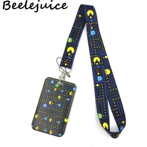 12sets Pacman Cartoon Game Key lanyard Car KeyChain ID Card Pass Gym Mobile Phone Badge Kids Holder Jewelry Decorations Gifts