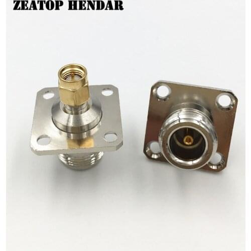 5Pcs Brass SMA Male Jack to N Type Female Plug with 4 Hole Flange Panel Mount Chassis RF Coaxial Adapter M/F Connector