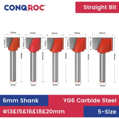 5 Pieces 6mm Shank Dia. 13&15&16&18&20mm CNC Carbide End Mills 3D Woodworking Router Bits Cleaning Bottom Milling Cutters