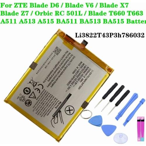 For ZTE Blade D6 / Blade V6 / Blade X7 / Blade Z7 / Orbic RC 501L / Blade T660 T663 BA511 BA513 BA515 Li3822T43P3h786032 Battery
