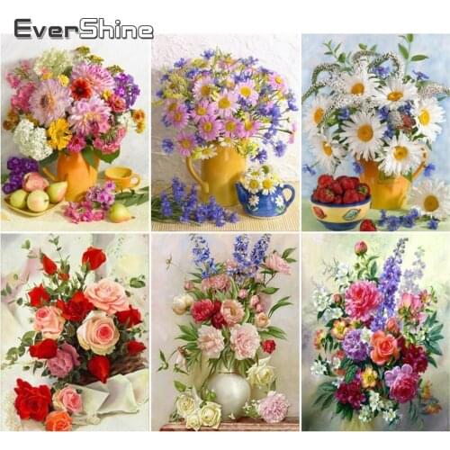 Evershine 5D Diamond Embroidery Flowers Full Square Diamond Painting Vase Cross Stitch DIY Diamond Mosaic Needlework Home Decor