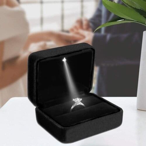 Velvet Jewelry Box With Led Light For Lover Gift Wedding Ring Pendant Earring Display Storage Jewellery Boxes And Packaging