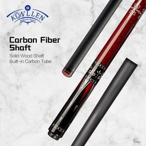 KONLLEN Billiard Pool Cue 12.9mm Tip Carbon Fiber Shaft Tecnologia 3*8/8 Joint Real Inlay Cue Stick 148cm Red With Extension