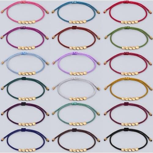 Buddhism Handmade Tibetan Copper Beads Lucky Rope Bracelet & Bangles For Women Men Wax Thread wrist Jewelry Unique Gift