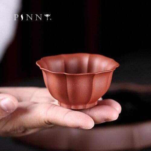 PINNY 50ML Yixing Purple Clay Ribs Tea Cup Retro Zi Sha Tea Bowl Chinese Kung Fu Teacups Heat Resistant Drinkware