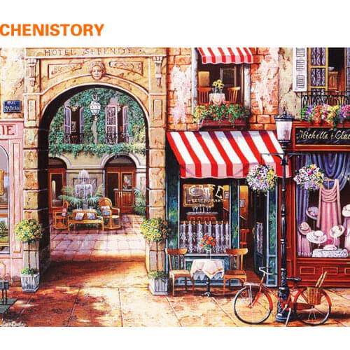 CHENISTORY Vintage Store Landscape DIY Painting By Numbers Abstract Hand Painted Oil Painting On Canvas Wall Art Picture Artwork