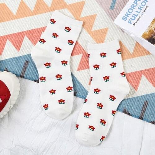 Womens Cotton LIttle Sunny Flower Socks Causal Socks 1 Pair Cute Middle Tube Socks Harajuku Socks Lolita Socks Funny Socks