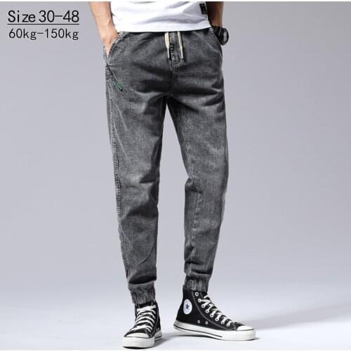 Oversized M-7XL Cotton Harem Jeans Men Retro Denim Trousers Elastic Waist Stretch Streetwear Leggings Loose Jeans Male