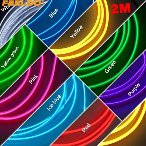 FEELDO 1PC Flexible Moulding EL Neon Glow Lighting Rope Strip With Fin For Car Decoration #3268