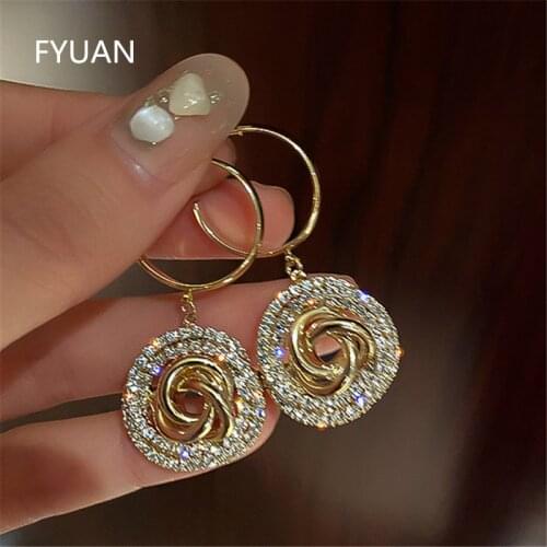 FYUAN Beautiful Geometric Circle Drop Earrings for Women Korean Style Rhinestone Earrings Weddings Jewelry Accessories