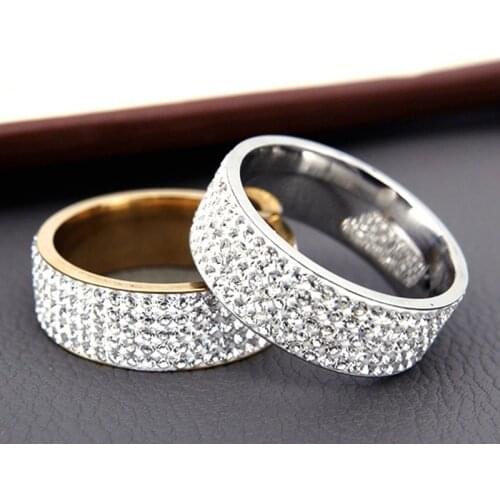 Hot Sale Vintage Retro Style Steel Ring for Women 5 Row Clear Crystal Jewelry Fashion Stainless Steel Engagement Wedding Rings