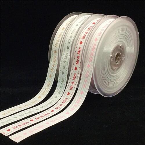 20m/lot) "Mr and Mrs" Printed Grosgrain Ribbon Wedding Party Valentines Day Decorations Gifts Box Bouquet Wrapping Materials