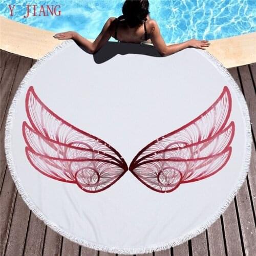 Wing Cupid Print Round Beach Towel With Tasels For Adult Yoga Tassel Bohemia Large Microfiber Towel 150cm Bath Towel Home Decor
