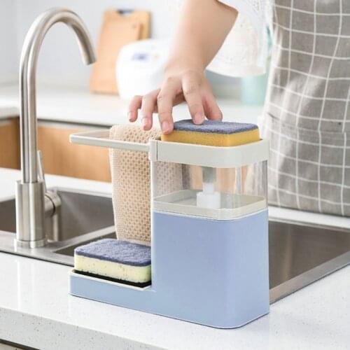 Multifunctional Soap Pump Dispenser with Sponge Holder Dishwashing Rack Cleaning Liquid Container Press Soap Organizer Kitchen