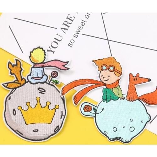 Cartoon Crown Little Princekin Patch Iron on Embroidered Patches for Clothes Fox Rose Applique Sewing Accessories DIY Patchworks