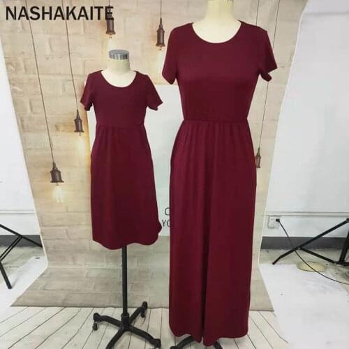 NASHAKAITE 2021 Mom And Daughter Dress Summer Wine Party Long Dress For Mommy And Me family look mother and daughter clothes