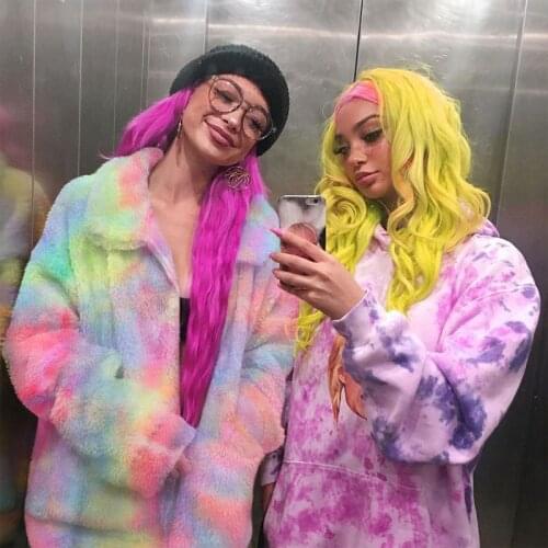 Palenda 2020 new New Style for Autumn and Winter Rainbow Plush Loose Coat Sexy Autumn New Womens Suit One Product