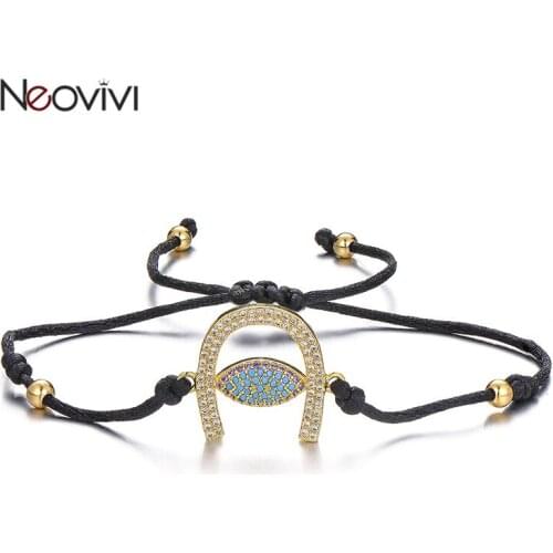 Neovivi U shape Devils Eye Charm Bracelet Red Black Rope Braiding Bracelets Adjustable Jewelry Women Handmade DIY Bangle Gifts