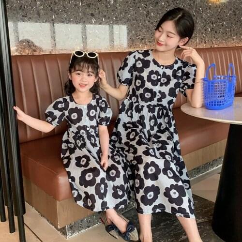 Mother Daughter Family Matching Outfits Clothes Print Leaf Parent-child Dress Baby Girls Mom Romper Fashion Summer Women Kids