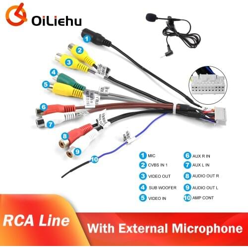 OiLiehu 2 Din Cable RCA Output Cable External Microphone Adapter Cable Universal For 2din Car Radio RCA Output Cable MIC Cable