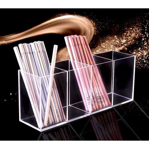 Desk Pen Pencil Organizer Brush Organizer Acrylic 4 Slot Cosmetic Brush Holder Makeup Organizer Clear Make Up Brush Storage Rack
