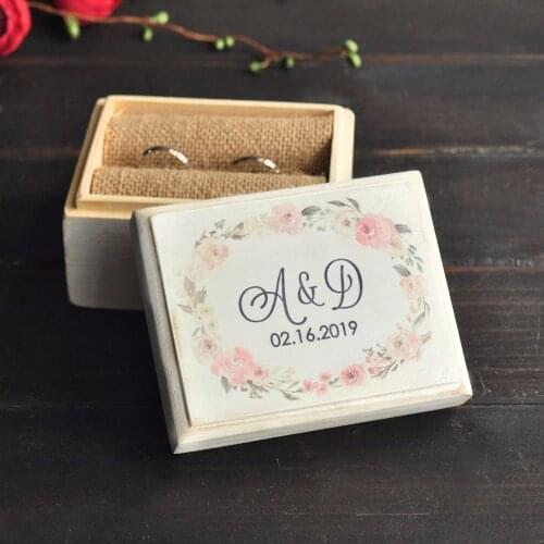 Personalized Wedding Ring Box, Custom Ring Bearer Box, Wooden Ring Holder, Wedding Decor, Custom Initials&Date Wedding Gift