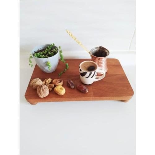 Wood Ball Pedestal Stand Walnut Rectangle serving plate presentation set
