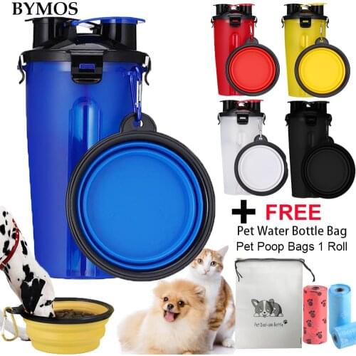 Portable 2 in 1 Pet Folding Water Bottle Food Container With Folding Silicone Pet Bowl Outdoor Travel Dog Cat Feeder Cup Bowl
