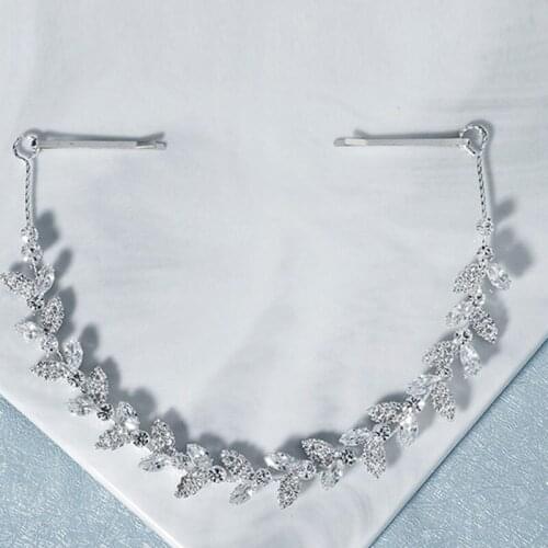 FORSEVEN Handmade Simple Shining Crystal Leaf Headband Hair Bands Clips Tiaras and Crowns Bride Noiva Wedding Hair Accessories