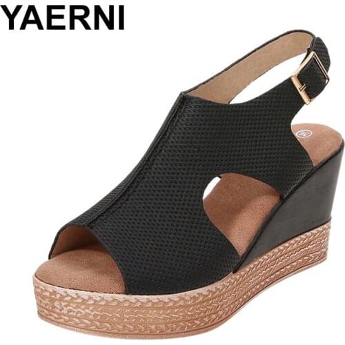 YAERNI New sandals for women thick bottom high heel ladies casual sandals hollow summer fish mouth is suitable for party shoes