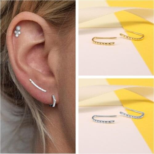 Aide 925 Sterling Silver Wavy Line Stud Earrings Minimalist Ear Climbers Crawlers Trendy Geometric U Shape Earrings Girls Gift