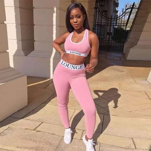 Sexy Two Piece Tracksuits Sport Clothes for Women LOUNGE Letter Print Tank Crop Top and Skinny Legging Active Wear Matching Sets