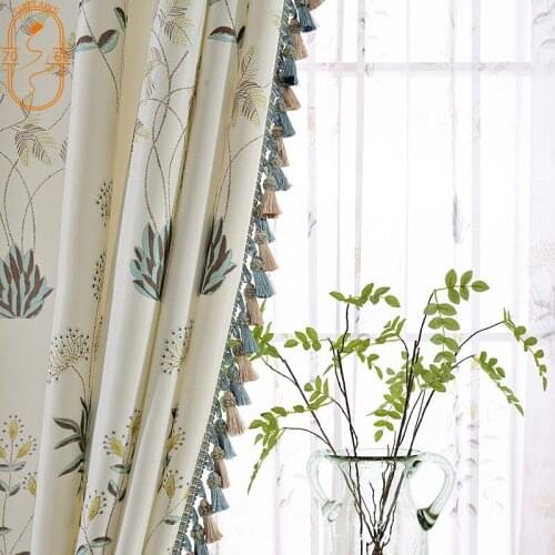 Nordic Light Luxury Cotton and Linen Printed Curtains Blackout Curtains for Living Room and Bedroom Curtains Customized