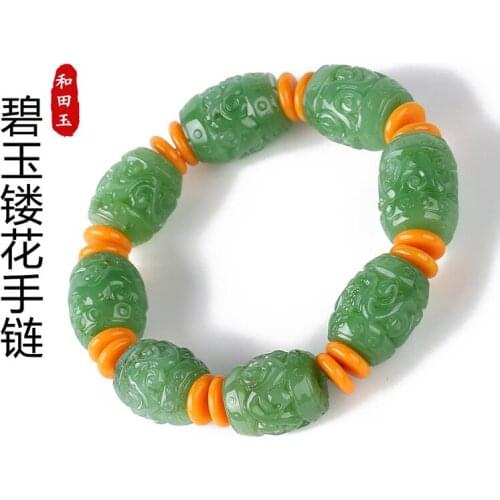Xinjiang Hetian jade cloud road hand string natural jade chain beads bracelet