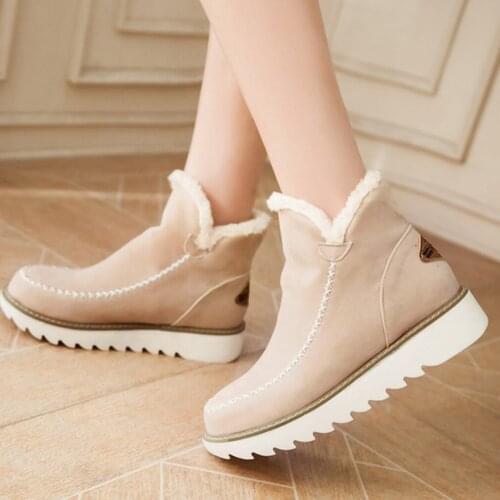 Women Snow Boots Flat Winter Plus Size Platform Ladies Warm Shoes Flock Fur Womens Suede Ankle Boots Female