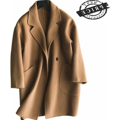 Wool Coats and Jackets Women 100% Natural Woolen Overcoat Spring Autumn Clothes 2021 Double Breasted Coat Outwear LWL1502